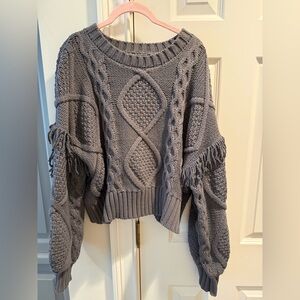 Line & Dot Cable Knit Sweater in Gray